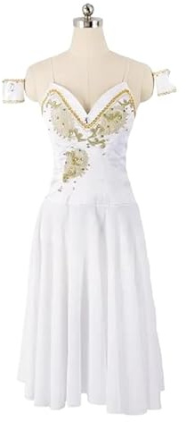 LPHFDCS Vestido De Baile De Gasa Traje de Ballet de Gasa Blanca, Vestido de Ballet Profesional for Danza escénica for niñas, Falda de Danza lírica Gasa De Baile(Adult XS)