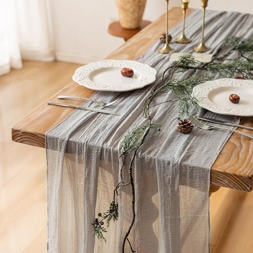 Keketoarrange Chemin de table en étamine rustique pour mariage, fête prénatale, fête prénuptiale, anniversaire, fiançailles, jardin, fête en plein air, 3 m - Grise