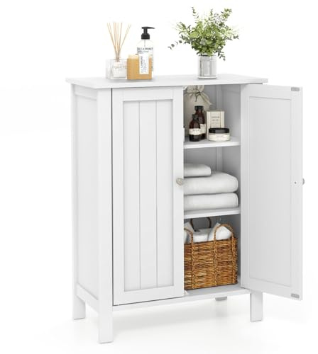 LIFEZEAL Mobile Bagno, in Legno, Mobiletto Bagno Salvaspazio, con 2 Ante e Ripiani Regolabili, Armadietto Indipendente, 30x60x80,5 cm, Mobiletto Salvaspazio per Soggiorno e Cucina (bianco)