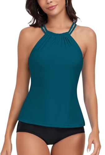 WOWENY Tankini för kvinnor, topp, bikini, tanktopp, badmode, crossback, strappy top, snabbtorkande, sommar, vadderad baddräktströja, Anka brun, L