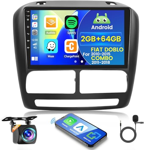 Hikity for FIAT DOBLO 2010-2015/COMBO 2011-2018 Android Car Stereo Radio Carplay Android Auto, 2+64G 9 Inch Touchscreen Radio WiFi GPS Navigation Bluetooth FM RDS EQ Mirror Link