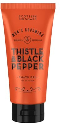 Scottish Fine Soaps Men's Grooming Thistle & Black Pepper Shave Gel 150ml – Non-Foaming Shaving Gel with Milk Thistle Extract and Aloe Vera