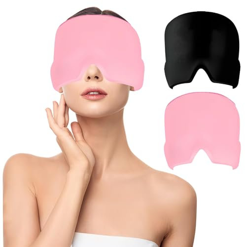 360° Maschera Emicrania Copertura Completa(Nero e Rosa), Scettar Bonnet Anti Emicrania Riutilizzabile,Maschera Emicrania Fredda per Alleviare il Mal di Testa,Stress e Tensione