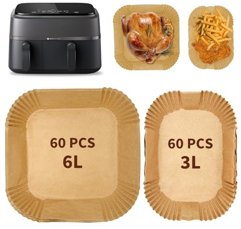 120 Stück Airfryer Backpapier für Philips Airfryer Dual Basket 3000,5000 Serie 6L/3L Heißluftfritteuse Backpapier für Tefal Easy Fry EY901810 EY905D 5,2/3,1 L, Zubehör für Cecotec 5,5/3,5L