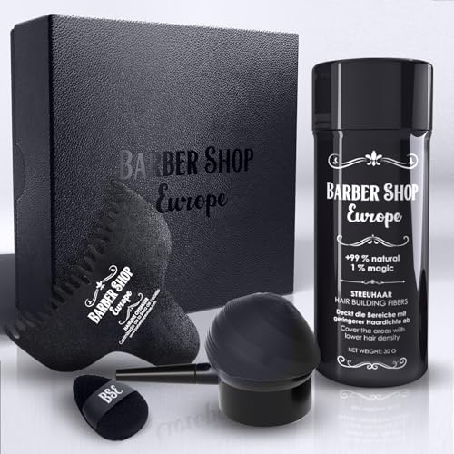 Streuhaar Set 3-teilig – professionelles Schütthaar & Hair Fibers zur Haarverdichtung gegen Haarausfall Männer & Frauen – mit Applikator und Optimierer – Styling Powder für Volumen