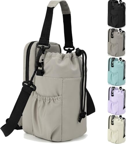 RZMAYIS 32/40oz Insulation Water Bottle Carrier Bag with Phone Pocket, Bottles Holder with Strap, Sports Water-Bottle Sling Bag Crossbody Holder for Hiking Walking (Style 1, Grey)