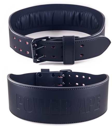 Power Ape Weight Lifting Belt Gym Fitness Cowhide Leather with Adjustable Holes Weightlifting Powerlifting Bodybuilding Deadlift Squat Workout Strength Training for Men and Women