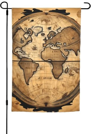 Ancienne carte du monde imprimé divers drapeaux de jardin drapeau extérieur décoration de cour pour patio, porche ou pelouse drapeau