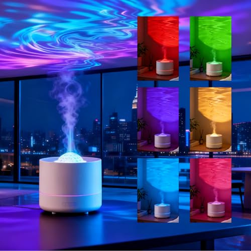 Diffuseur Huiles Essentielles, Diffuseur Parfum Maison Electrique avec Projection LED 7 Couleurs, 2 en 1 Diffuseur d'huiles Essentielles & Lampe pour Bureau, Salon, Yoga, 200 ML