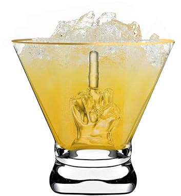 RUGLUSH Middle Finger Martini Glass – 8oz 3D Middle Finger Stemless Martini Glasses – Funny Cocktail Glasses for Margarita, Shots, Liquor – Fun Gifts for Men and Women – Man Cave Accessories