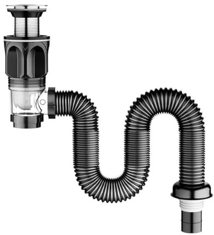 ACOLY Bathroom Sink Drain Kit, Flip Style Waste with Flexible Waste Pipe, Retractable 30-90cm, for Bath Wash Basin Kitchen