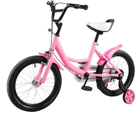 YUYUZI Kinderfahrrad 16 Zoll für 5-8 Jahre | Mit Abnehmbaren Stützrädern & Verstellbarem Sitz/Lenker | Sicherheitsfahrrad mit Vorder-/Hinterradbremse & Kettenkasten | Inkl. Klingel & Schutzbleche