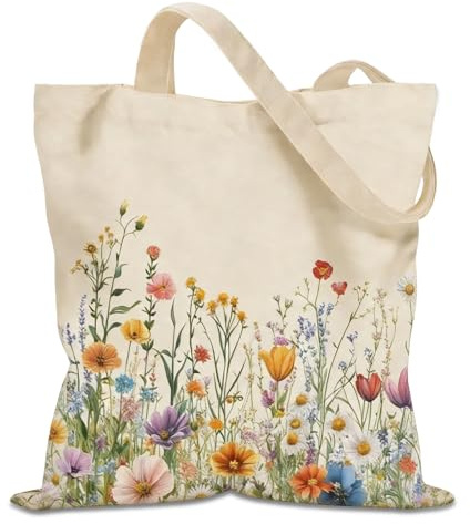 Leseogye Tragetasche mit Blumenmuster, Stoffbeutel Bedruckt, Dauerhaft Canvas Tote Bag Damen Große Kapazität mit Innentasche und Magnetverschluss, Reise Geschenk für Frauen 39x34cm