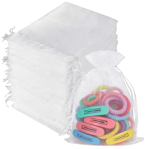 YDAKGUEY Bolsitas de organza, 100 piezas de pequeñas bolsas de regalo, bolsitas de organza con cordón de cierre para joyas, bolsas de regalo para bodas, bolsas de bonbons (blanco, 17x23 cm)
