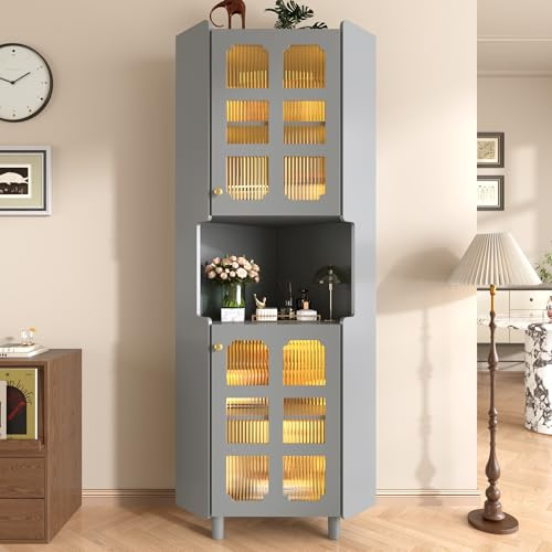 DACHETOU Armadio angolare laccato multifunzionale, grigio, pannello in MDF con superficie verniciata, per soggiorno, libreria, bagno, camera da letto, sala da pranzo