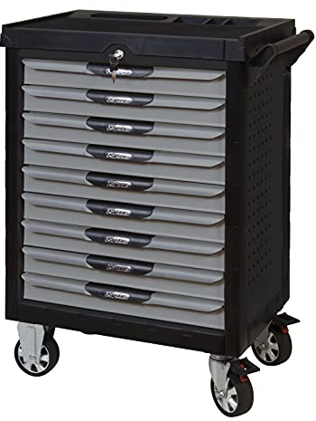 KS Tools ULTIMATE® 816.9241 - Porta attrezzi da officina, 9 cassetti, sistema di chiusura centralizzata con serratura, 4 ruote, con 241 attrezzi, colore: grigio e nero