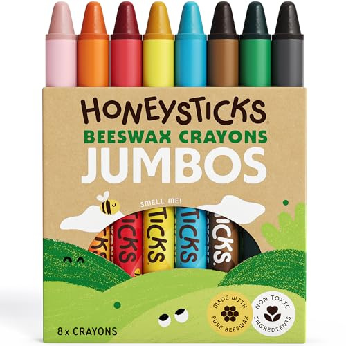 Honeysticks Ceras de Colores 100% Pura Cera de Abeja (8 unidades, Finas) Naturales, No Tóxicas, Seguras para Niños, Hechas a Mano en Nueva Zelanda