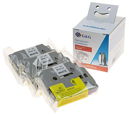 G&G Kompatibles Schriftband für Brother TZe-231 3X Schwarz auf Weiß 12mm x 8m Etikettenband für Brother P-Touch H105 H110 1000 1005 1010 1280 D400 PT-H105 PT-H110