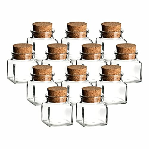 gouveo 12er régler Les Pots d'épices 120 ML angulaires avec Bouchon - Petites Verres de liège avec Serrure en liège - Verres de Rangement vides pour Herbes, épices - Petites boîtes en Verre