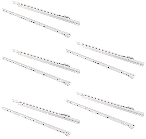 EMUCA - Guías correderas para cajones 550mm con extracción Parcial Color Blanco, Lote de 5 guías para cajones