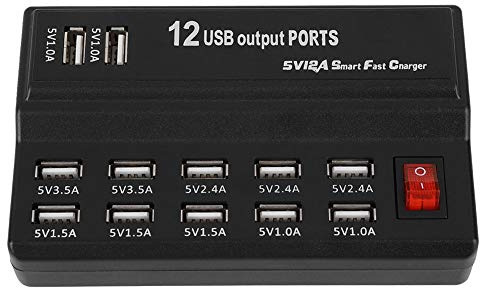 Garsent USB Ladegerät 12 Port 5V 10A Eingang Multi USB Ports Ladestation für ,,Tablet und andere Android Geräte (schwarz)(EU 110-240V)