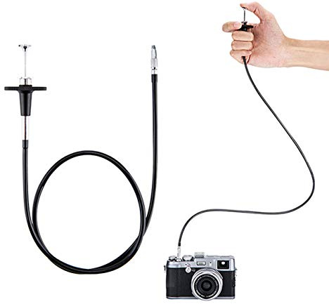 JJC TCR-70BK Black 70cm Threaded Cable Release, Mechanical Shutter Release Cable, Mechanical Cable Release with Bulb-Lock Design for Long exposures