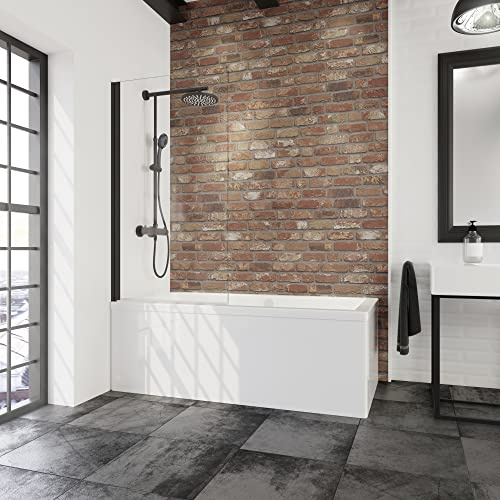 Schulte pare baignoire 50 x 130 cm noir, verre 5 mm, réversible pivotant | paroi rabattable à 180° verre trempé réglage de 49,5-50,5 cm
