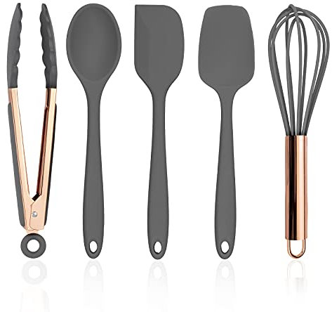 COOK WITH COLOR Silicone Cooking Utensils Set, Easy to Clean, for Nonstick Cookware, Kitchen Gadgets, Standard, Gray