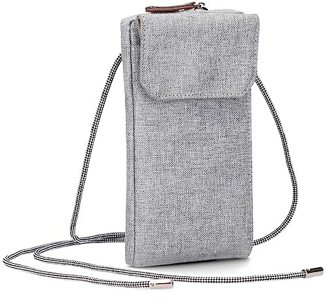 Zwei Handytasche zum Umhängen Olli OP30 Smartphone-Etui 19 x 11 cm, Kleingeldfach + 4 Kartensteckfächer, umlaufender Reißverschluss, längenverstellbarer Riemen, Robustes Material (Grau)