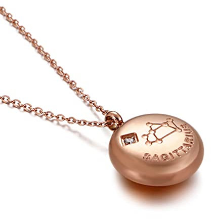 PAMTIER Damen Sternzeichen Halskette mit Zirkonia aus Edelstahl Runde Horoskop Anhänger Kette Roségold Schütze