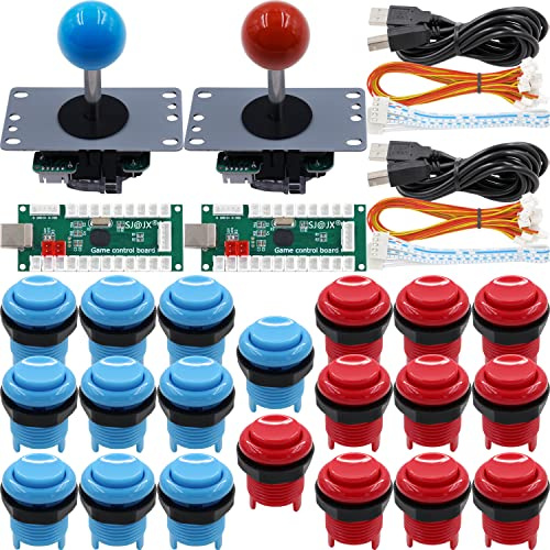 SJ@JX Arcade Game 2 Player Controller DIY Kit Microswitch Recessed Button 4&8 Way Joystick Zero Delay USB Encodeur Fighting Stick Handles Console for PC MAME Raspberry Pi Retropie