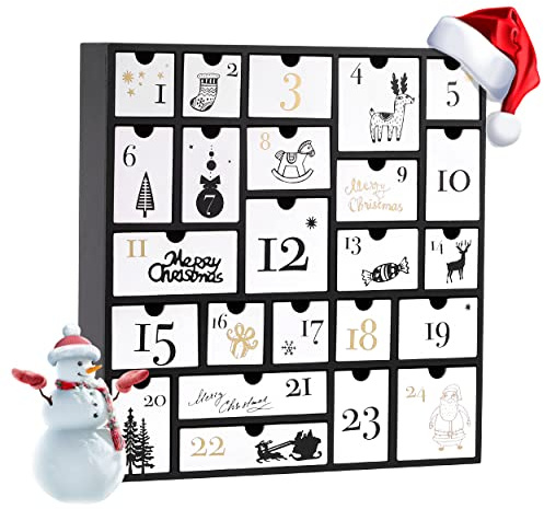 SUNGIFT Wooden Advent Calendar, Christmas Countdown Calendar Boxes with 24 Drawers and Numbers to Fill 2025, DIY Reusable Advent Calendar Decoration Xmas Gift for Kids, Adults, Family, Friends
