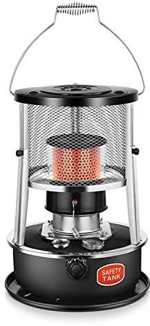 AEMIN Winddicht Petroleumofen 4.5 L, 9000 BTU/H Docht Petroleumheizung, Petroleum Heizung Mit Umfallschutz, Für Zeltheizung Kochen Mit Löschautomatik(Color : Blue/Black) (Color : Black)