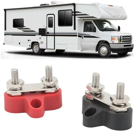 2pcs Battery Power Distribution Terminal Block Set, 48V M6 Positive/Ground Insulated 2 Studs Battery Junction Post for Truck, Car, RV, Boat