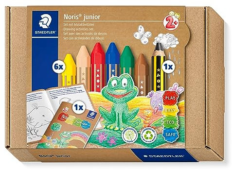 STAEDTLER Set mit Malaktivitäten für Kleinkinder Noris junior, Kinderbleistift, bunte Wachsmalkreiden und Übungsheft, besonders dicke und kompakte Stiftform, dermatologisch getestet, 61 C1