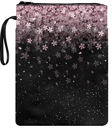 HUIACONG Sakura Starry Buchhülle für Damen und Mädchen, große Buchhülle mit Reißverschluss, Buchhülle mit Fronttasche, Buchschutz für Bibel-Bibliothekstagebuch, Größe M, 29,6 x 21,4 cm