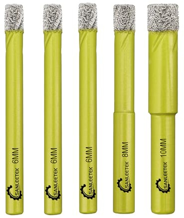 Dry Diamond Drill Bits Set - 5pcs 6/6/6/8/10mm Diamond Hole Saw Kit with Round Shank for Marble Granite Ceramic Porcelain Tile Quartz SANLEETEK