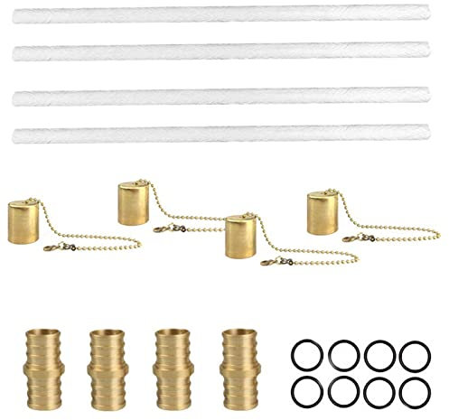 Raxove Kit de quincaillerie de rechange pour lampe à huile 5 mèches pour bouteille de vin, lampe torche d'extérieur comprenant 4 mèches de torche longue durée de vie, lampe en cuivre et support de