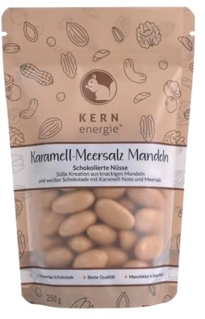 KERNenergie Schokonüsse, schokolierte Nüsse - Karamell Meersalz Mandeln im Frischebeutel - Knackige Mandeln umhüllt von cremiger Karamell Schokolade, 250g