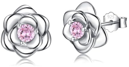 Ohrstecker Silber 925 Klein Rose Blumen mit Zirkonia Silber Gold Rosegold Ohrringe für Damen Mädchen, 1 Paar Ohrringe Silber Zierliche Knorpel Tragus Helix
