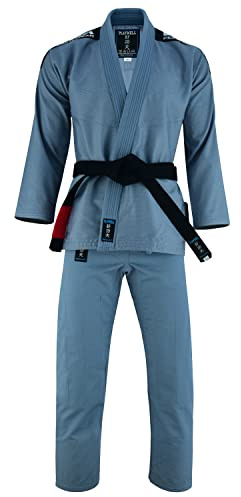 Playwell Pro Mens BJJ GI Jiu Jitsu Uniform Suit (Comes with Free Ju Jitsu White BELT) - Grey (A4)