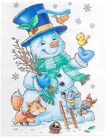 Idena 30336-12 - Geschenktüten Schneemann, 12 Stück, 18 x 23 x 10 cm, Papiertüten, Geschenktaschen, Weihnachtstüten