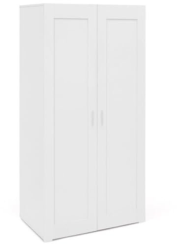 IDMarket - Armoire 2 Portes VITO Blanc penderie 80 cm avec étagères Rangement Maxi capacité