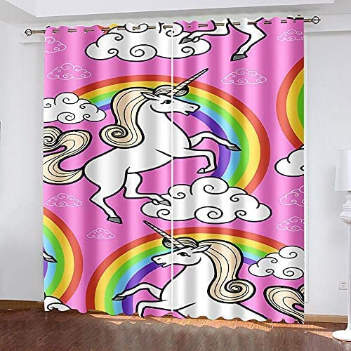 3D Kinderzimmer Verdunkelungsvorhänge Einhorn Regenbogen,3D-Gedruckte Vorhänge Wohnzimmer Bürovorhänge Energiesparende Geräuschreduzierende Kindergardinen 170(B) X200(H) cm - Vorhang Für Das Esszimme