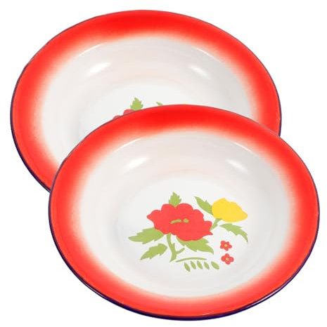 VINTORKY 2 Piezas Platos De Esmalte Vintage Para Servir Comida y Aperitivos Para Restaurante o Cocina Platos Esmaltados Estilo Retro Perfectos Para Guardar y Decorar