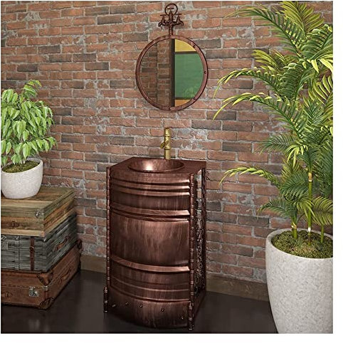 Vanity Unit with Basin,Bathroom Basin Sink with Full Pedestal, Industrial Style Vanity Unit with Basin, Modern Basin Cupboard with Faucet and Drain Free Standing Bathroom Cabinet 2