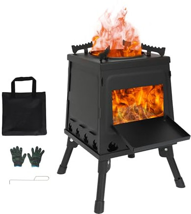 Camping Wood Stove, Portable Wood Burning Stove, Backpacking Folding Camp Tent Heat Mini Outdoor Stove with Carrying Bag, for Cooking Heating Picnic hiking BBQ Travel RV (Large)