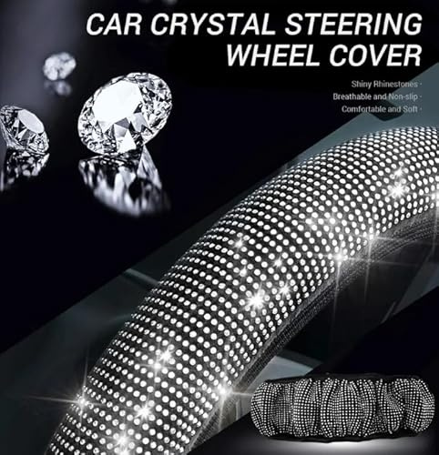 DYOG Lenkradbezug Glitzer für Peugeot SUV 2008/3008 /4007/4008 /5008, 38CM Universal Crystal Lenkrad Abdeckung Kristall Lenkradbezug Zubehör,F Pink