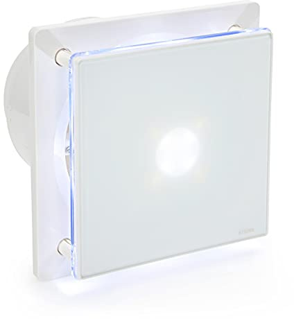 STERR White Bathroom Fan 6 inches / 150 mm with LED - Extractor Fan - Glass Front - Modern Look - BFS150L - 25 W