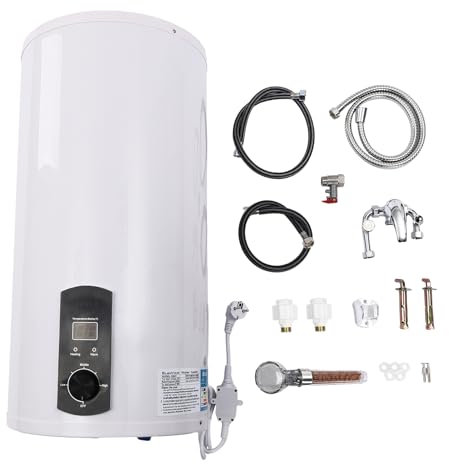 Elektrischer 80L/100L Speicher-Wassererhitzer, Boiler, elektrischer Durchlauferhitzer, Warmwasserboiler, wandmontierter Boiler, LED-Bildschirm mit Handbrause. 80L (Tatsächliche Wasserkapazität: 50L)